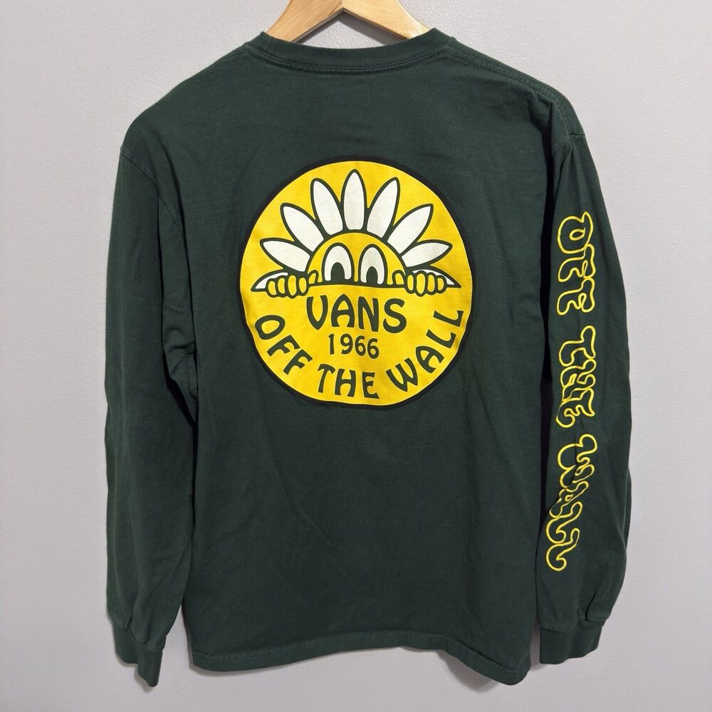 Vans Off The Wall Long Sleeve Tshirt Logo Sz Medium Green Yellow Skater Classic